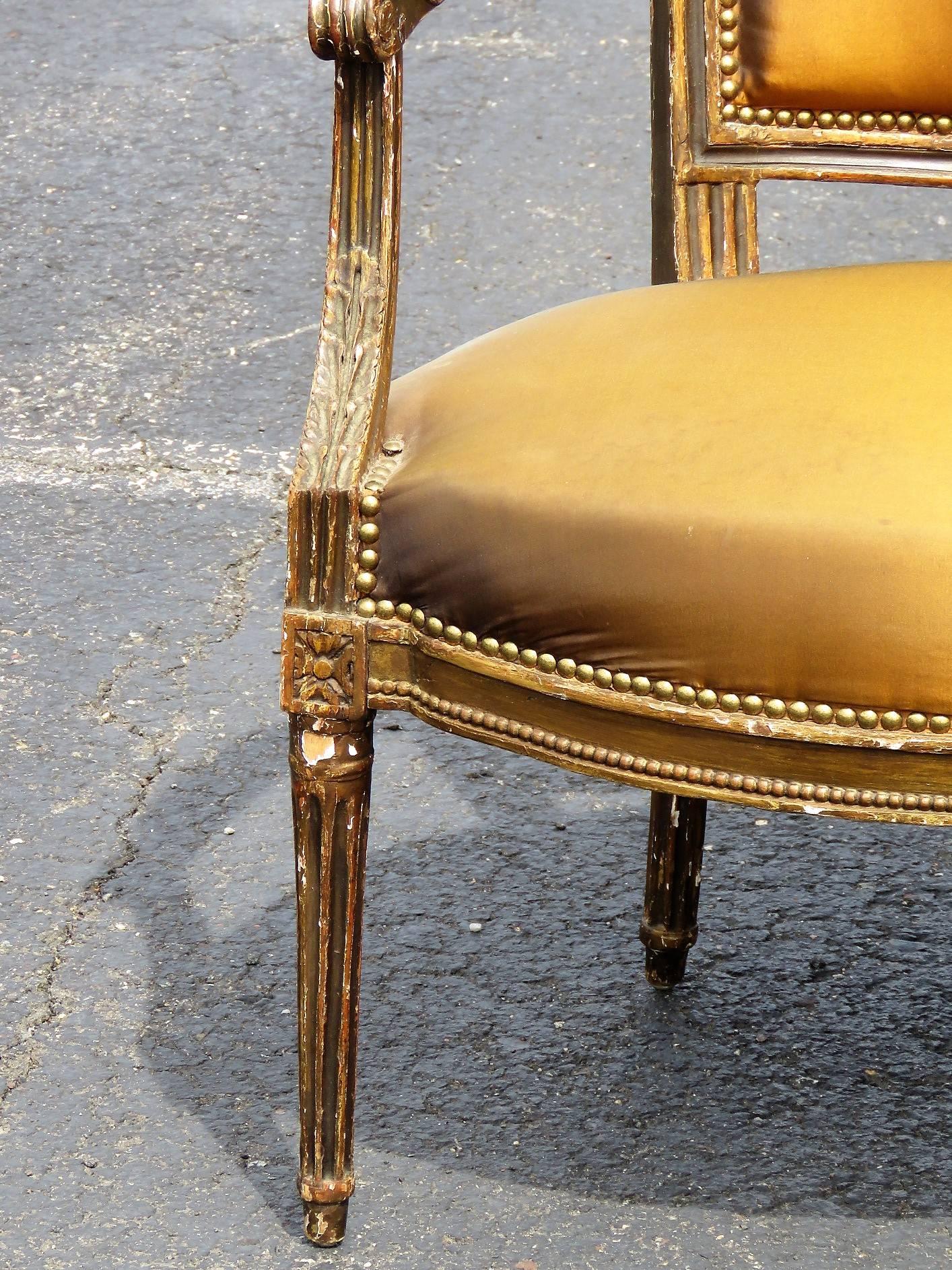 Pair of Louis XVI Style Distressed Painted Fauteuils 1