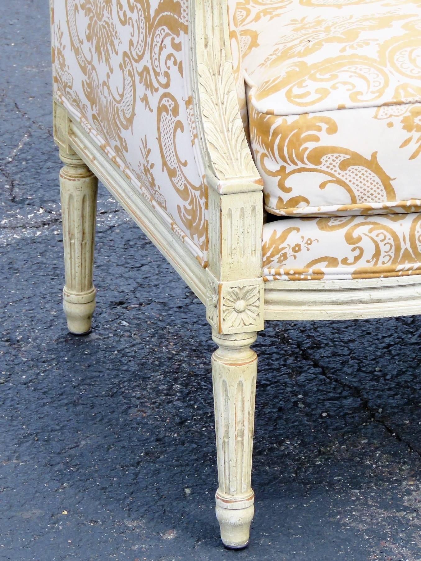 Pair of Distressed Cream Painted Carved Bergeres 1