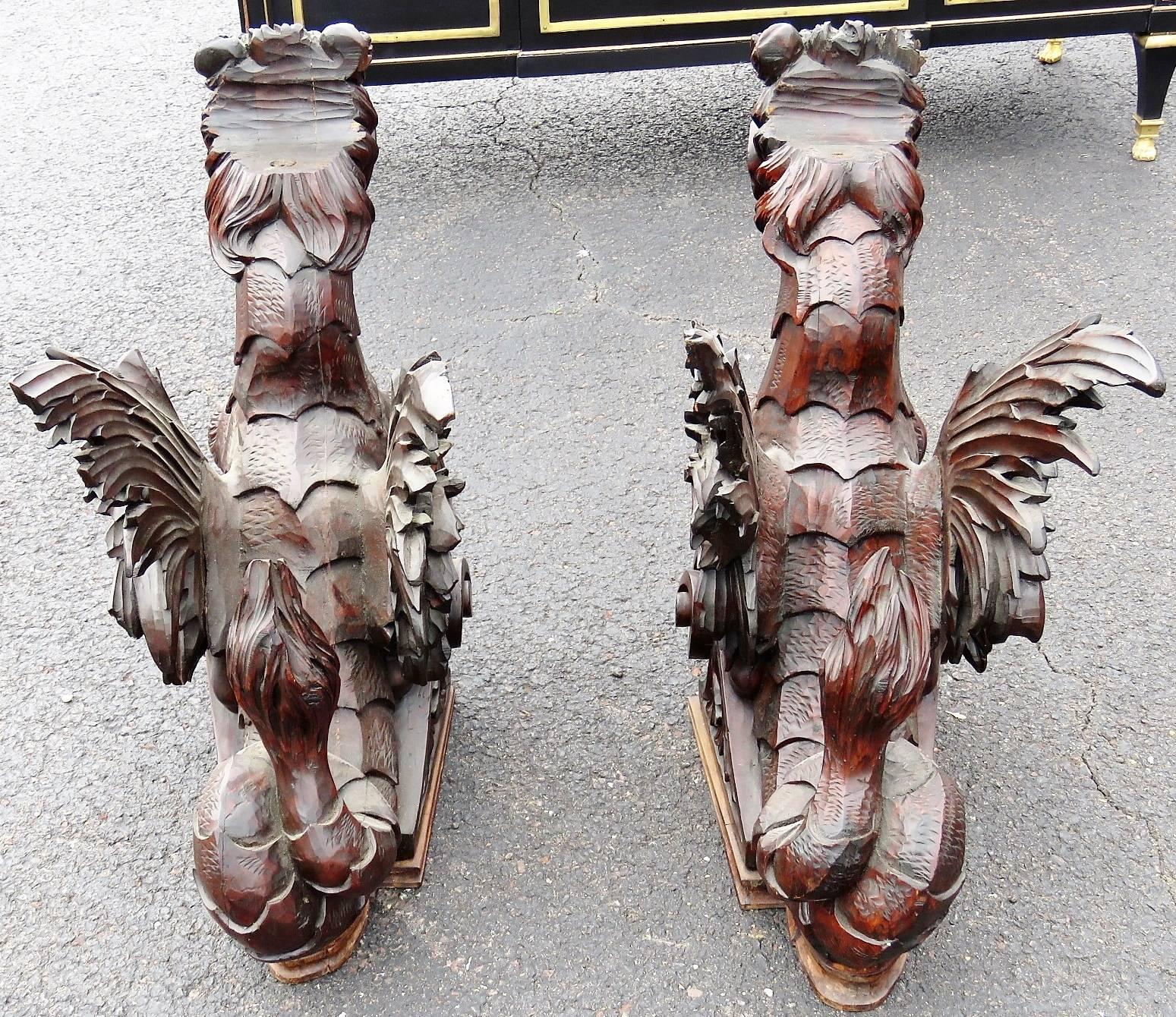 Pair of Magnificent Figural Carved Griffins 2