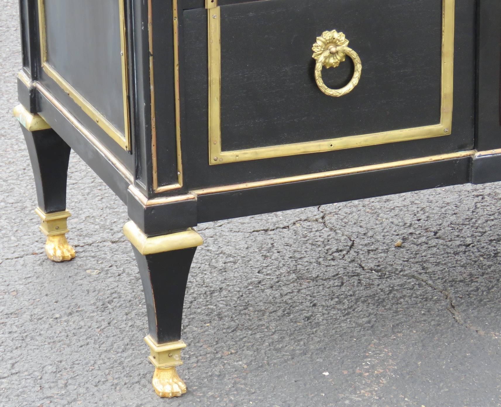 Jansen Style Ebonized and Brass Marbletop Commode 3