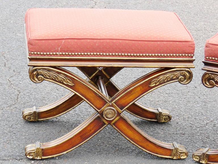 Pair of Regency Style Upholstered X-Benches For Sale at 1stDibs