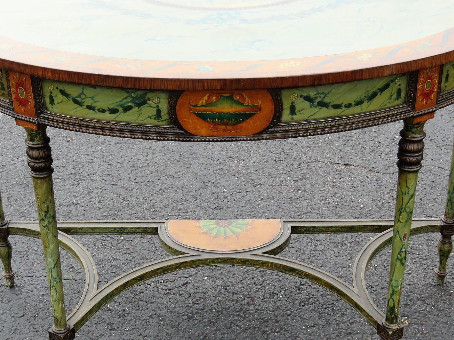 20th Century Pair of Adams Style Faux Painted Demilune Console
