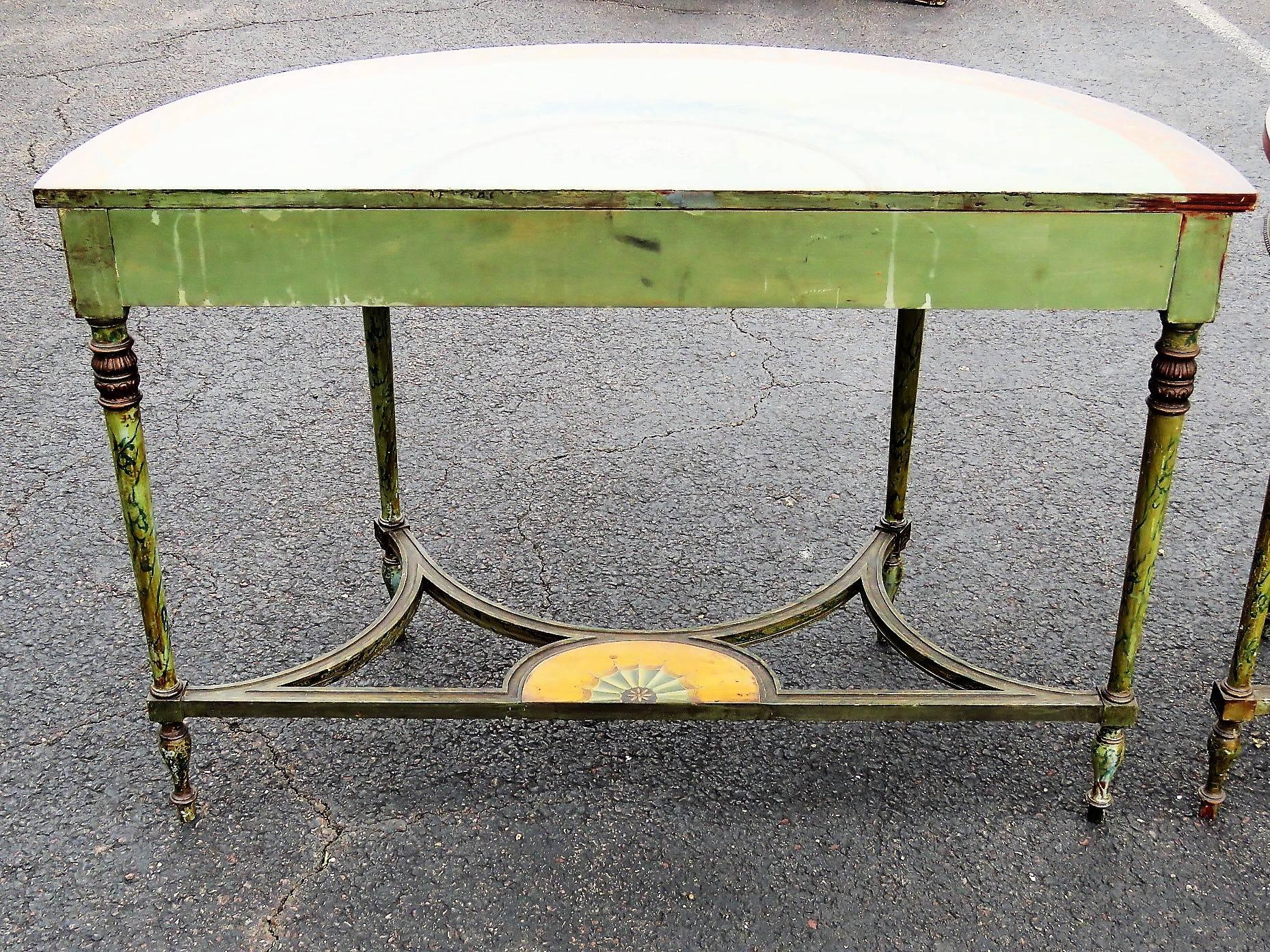 Pair of Adams Style Faux Painted Demilune Console 2