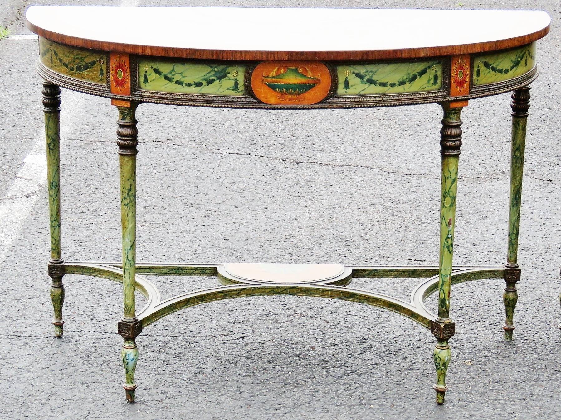 Pair of Adams Style Faux Painted Demilune Console 4