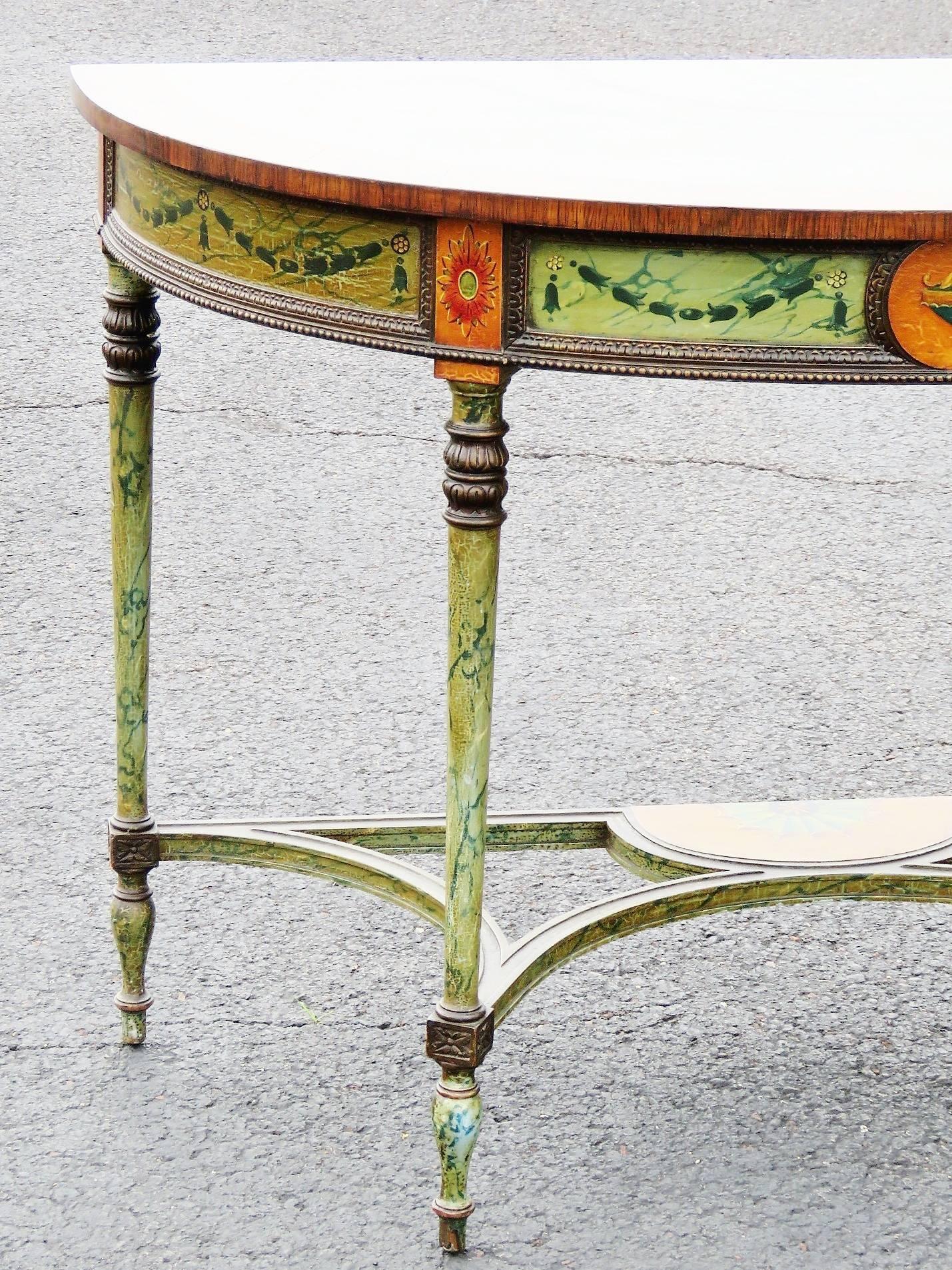 Pair of Adams Style Faux Painted Demilune Console 5