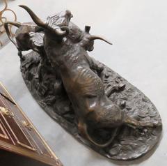 Clesinger Combat De Taureaux Bronze Bull Statue
