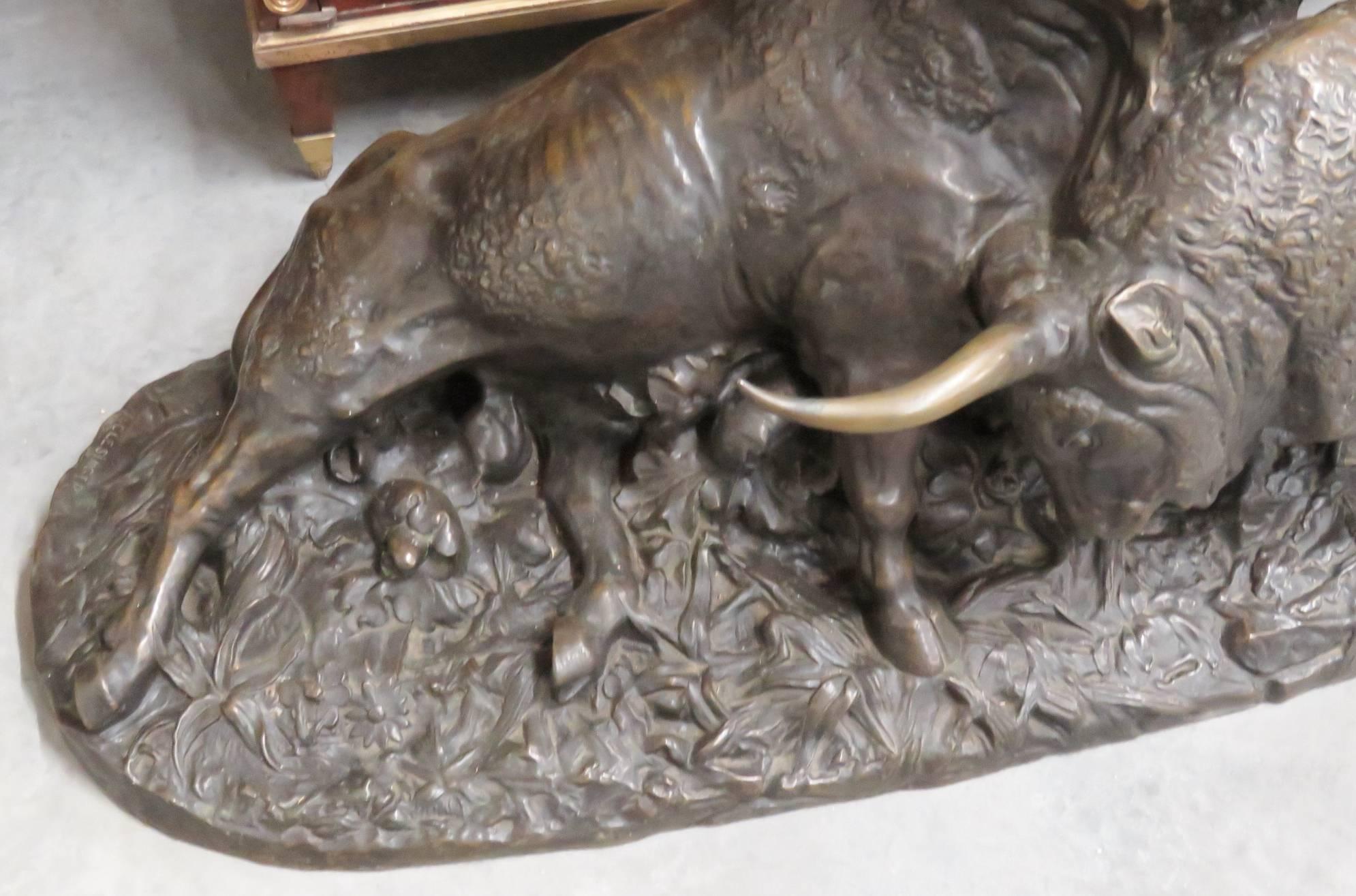 Clesinger Combat De Taureaux Bronze Bull Statue In Excellent Condition For Sale In Swedesboro, NJ