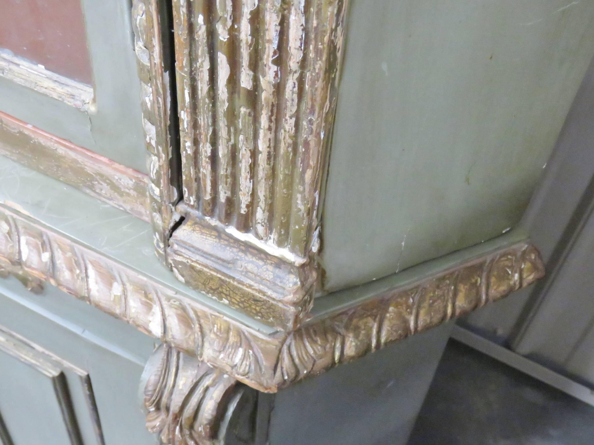18th Century and Earlier 18th Century Empire Style Distressed Painted Corner Cabinet
