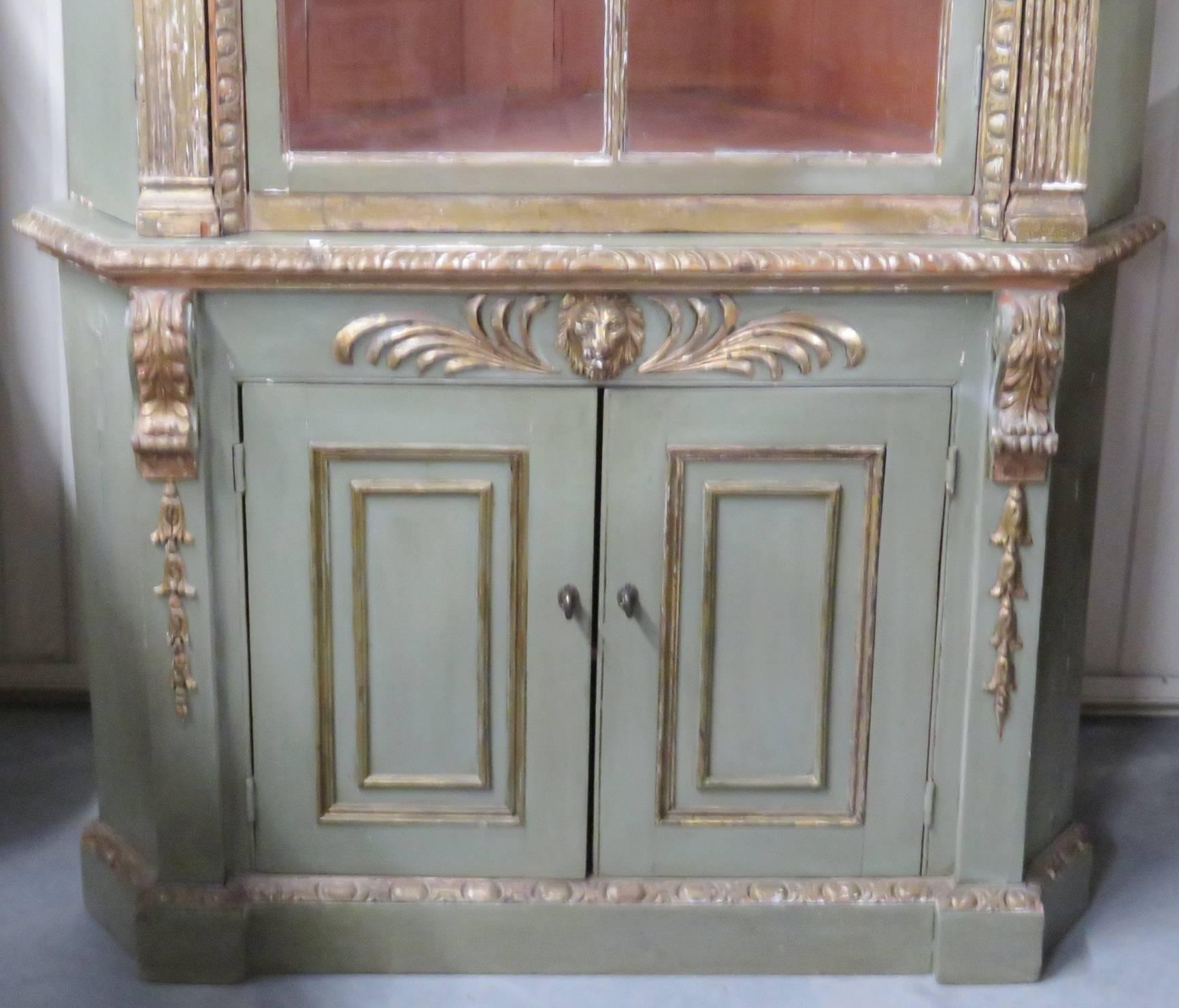 18th Century Empire Style Distressed Painted Corner Cabinet 1