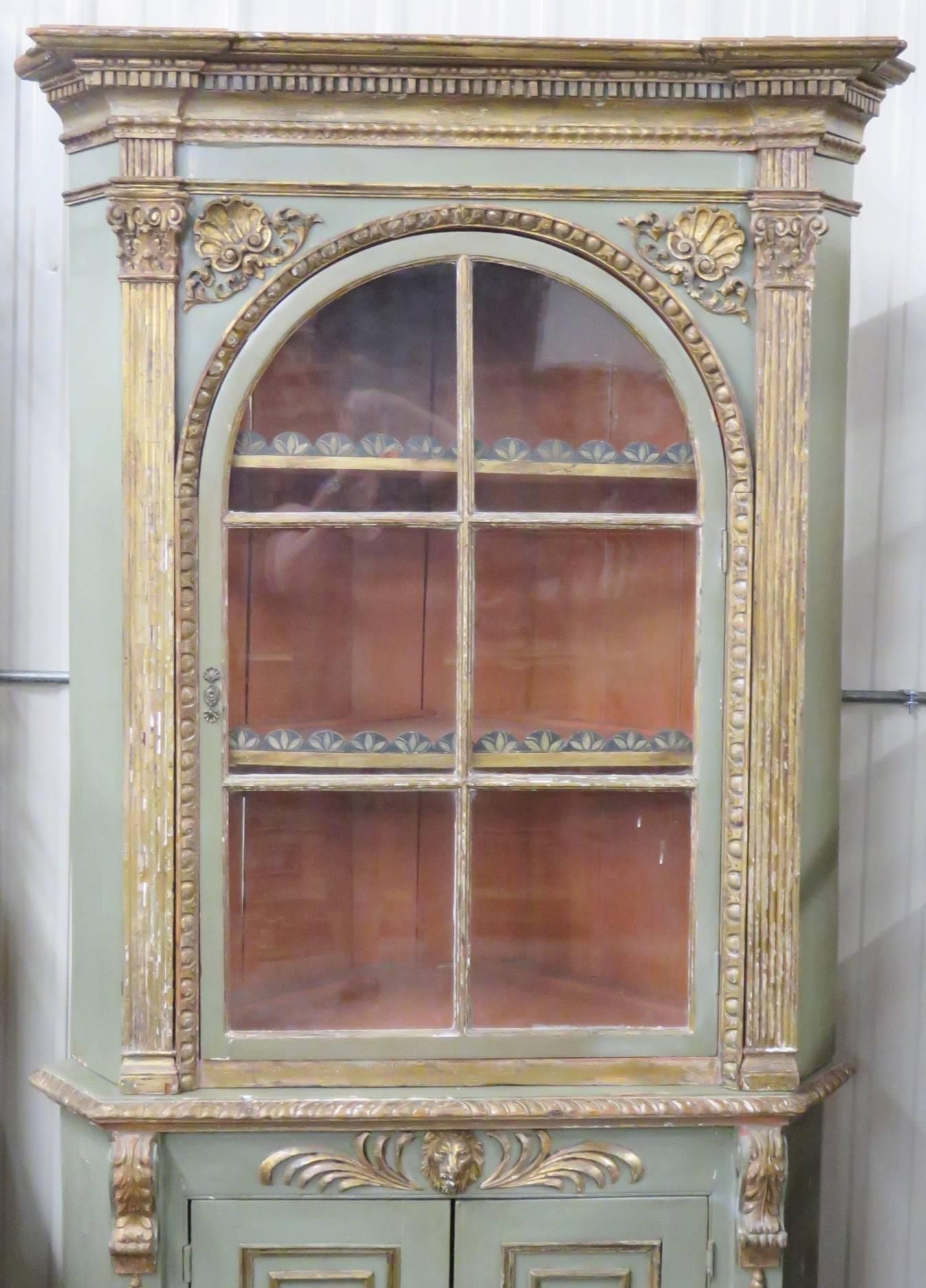 18th Century Empire Style Distressed Painted Corner Cabinet 2