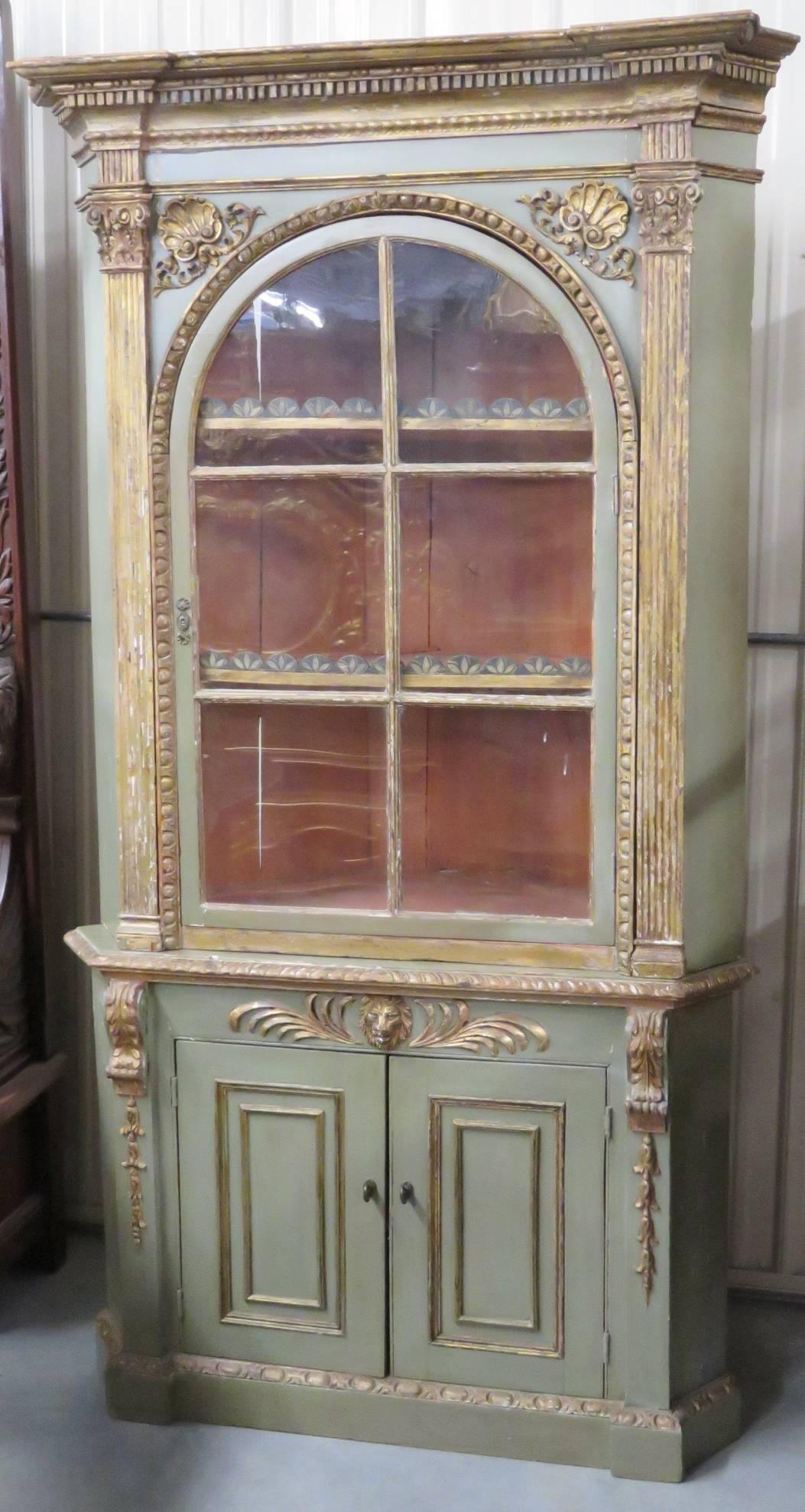 18th Century Empire Style Distressed Painted Corner Cabinet 4