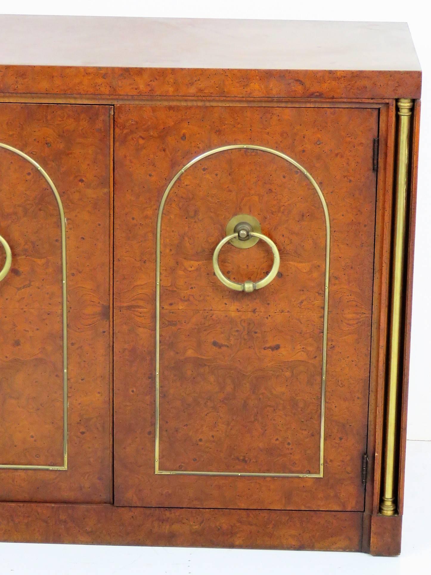 Mastercraft Style Burl Walnut and Brass Two-Door Cabinet 2