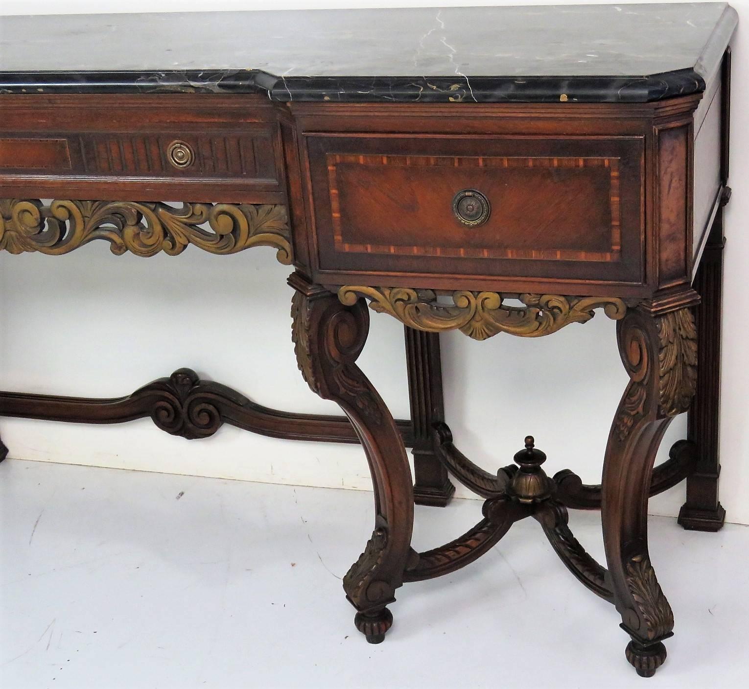 20th Century Regency Style Inlaid Marble-Top Console