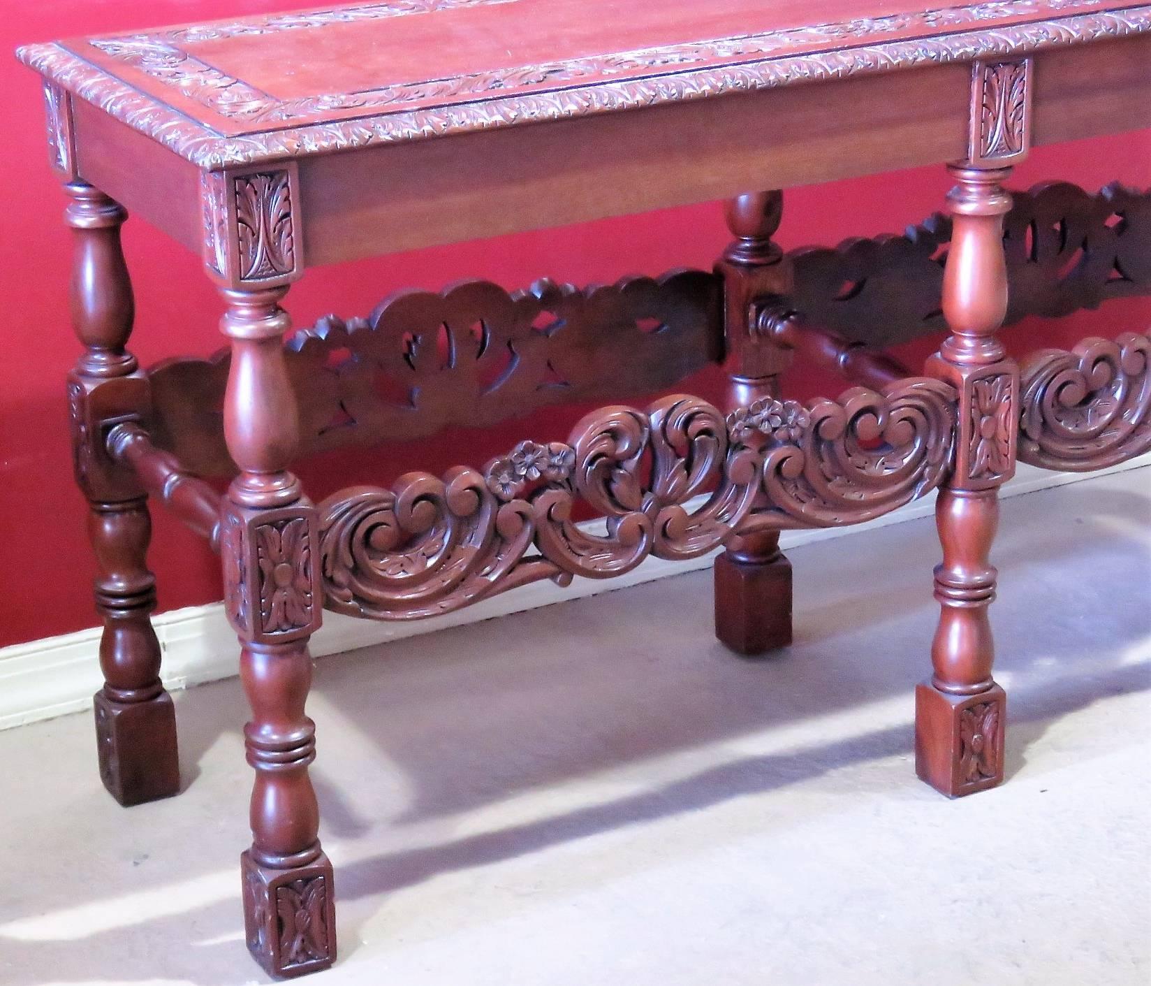 Intricately Carved Walnut Console Table 1