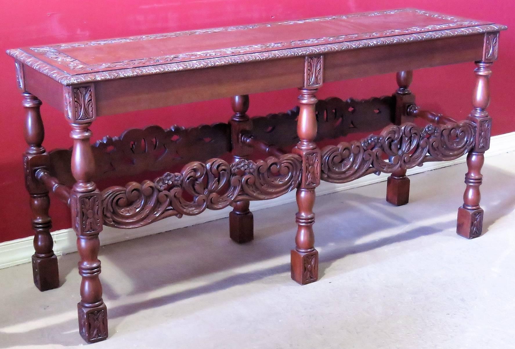 Intricately Carved Walnut Console Table 2