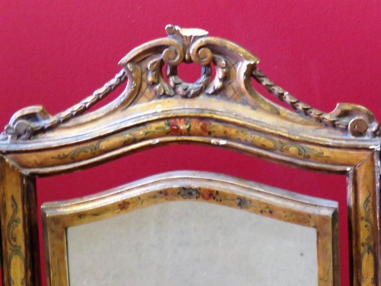 French Style ThreePanel Paint Decorated Vanity Mirror For Sale at 1stdibs