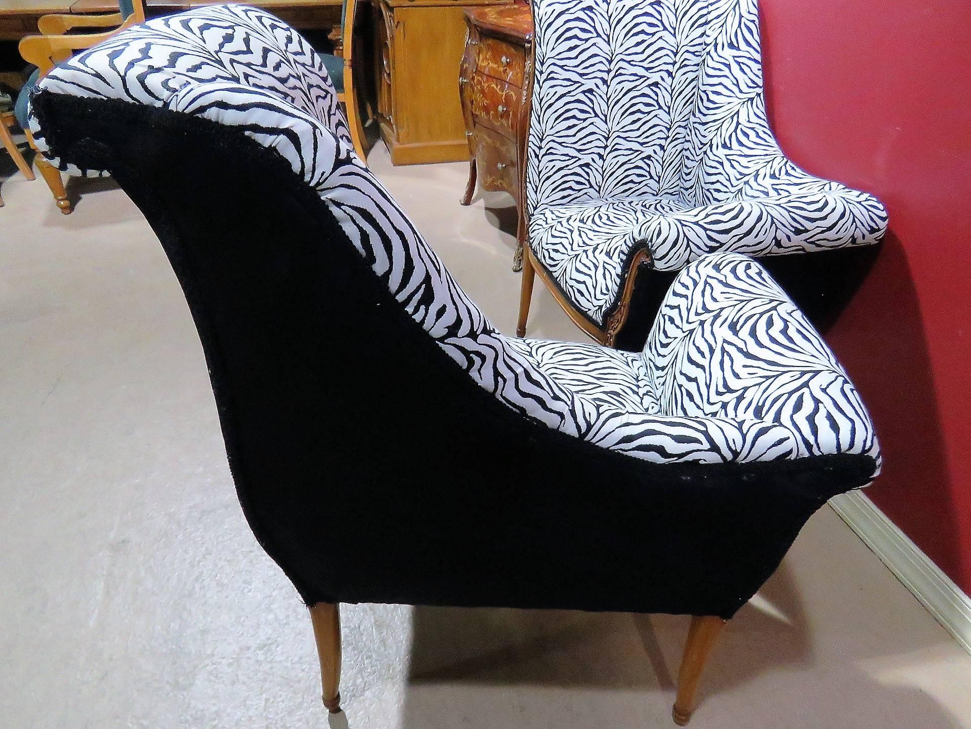 20th Century Pair of Regency Style Zebra Print Lounge Chairs