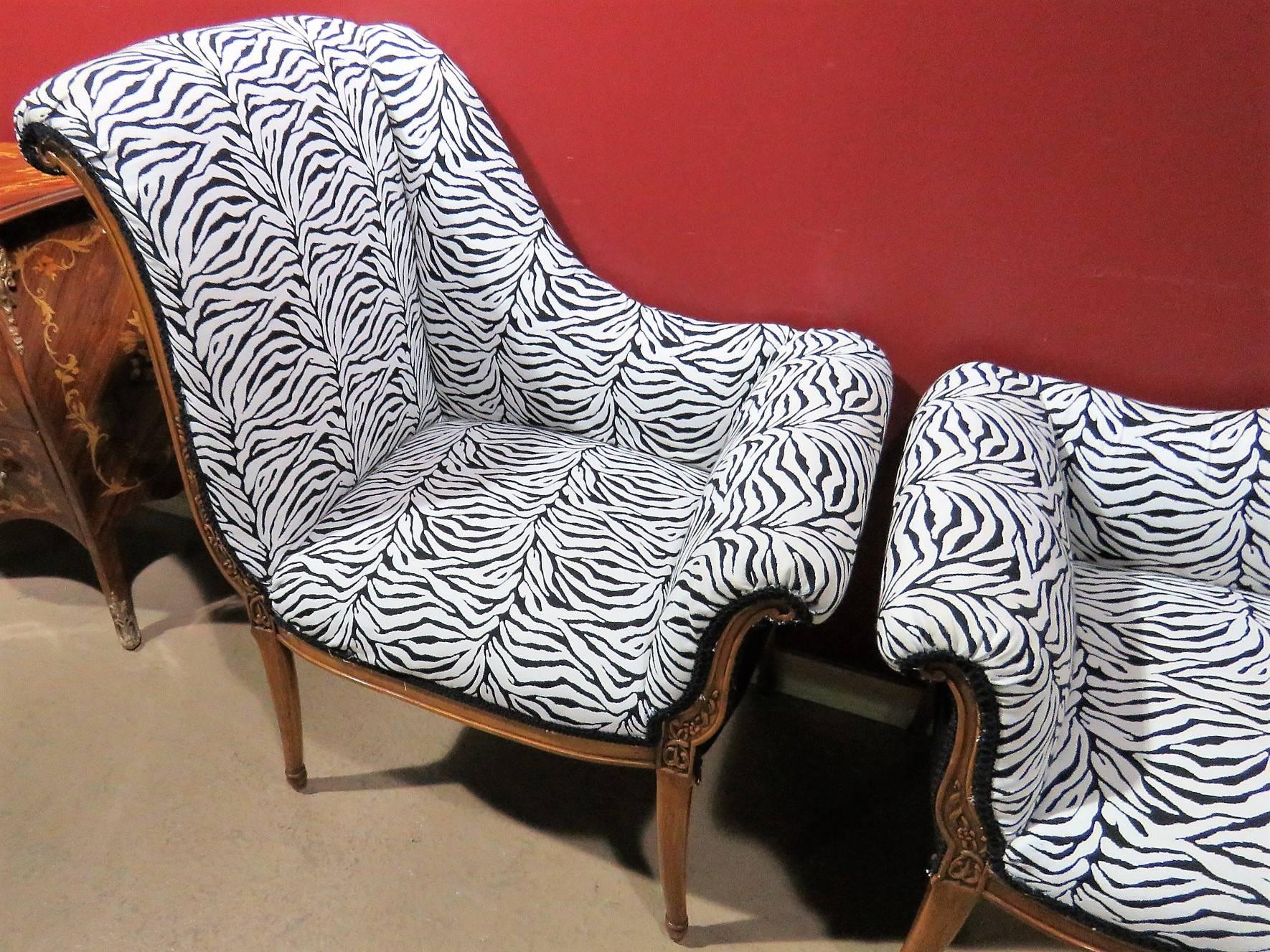 Pair of Regency Style Zebra Print Lounge Chairs 3