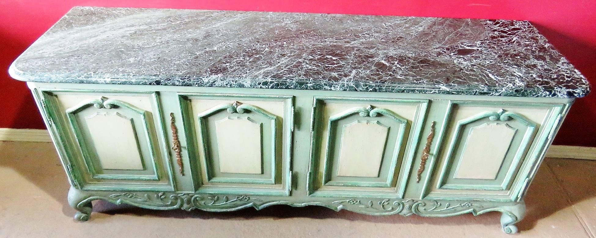 20th Century Large Louis XV Style Gustavian Style Marble-Top Sideboard For Sale