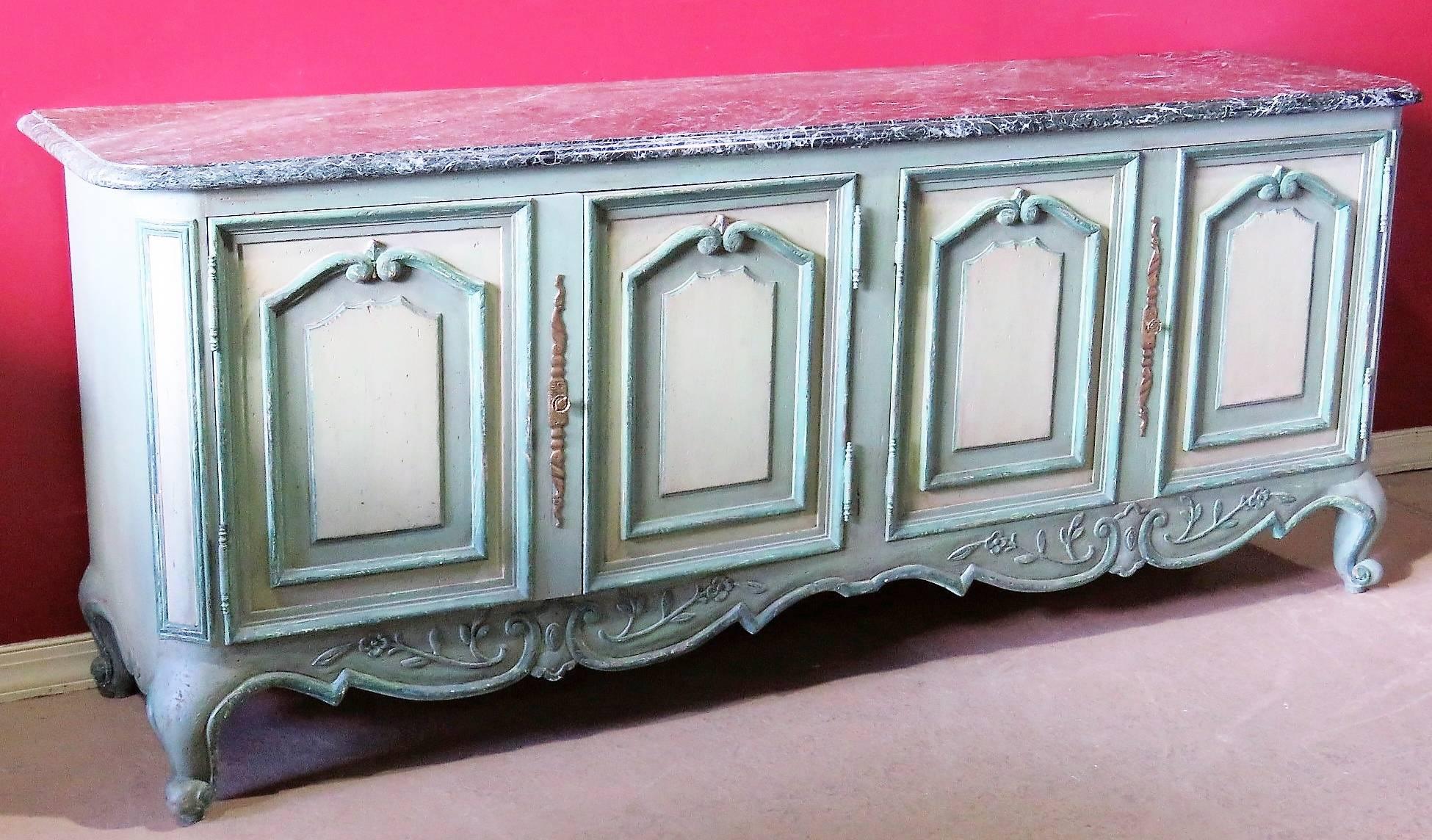 Large Louis XV Style Gustavian Style Marble-Top Sideboard In Good Condition For Sale In Swedesboro, NJ