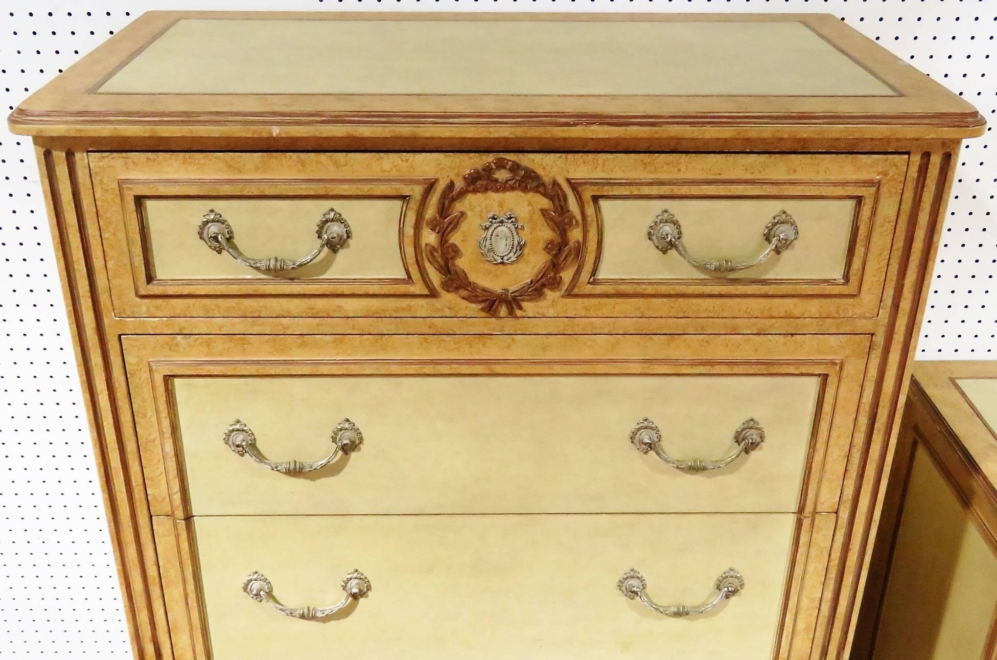 Baker Louis XV Style Paint Decorated High Chest 1