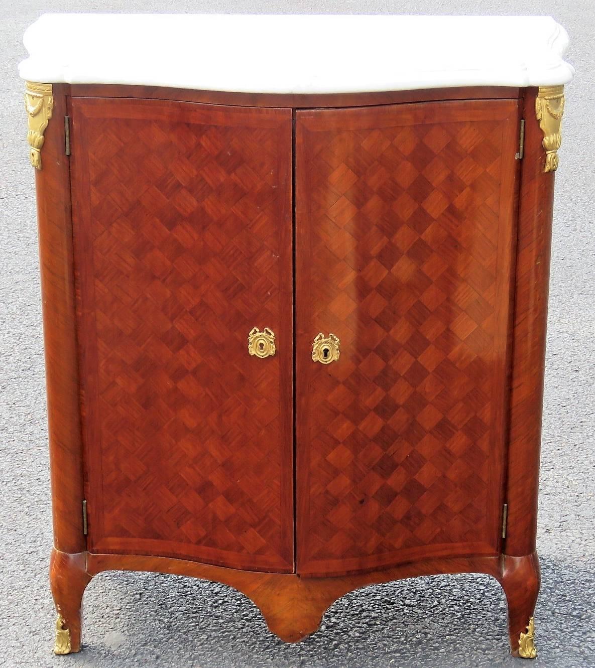 Pair of Jansen Parquetry Inlaid Marble-Top Two-Door Cabinets 3