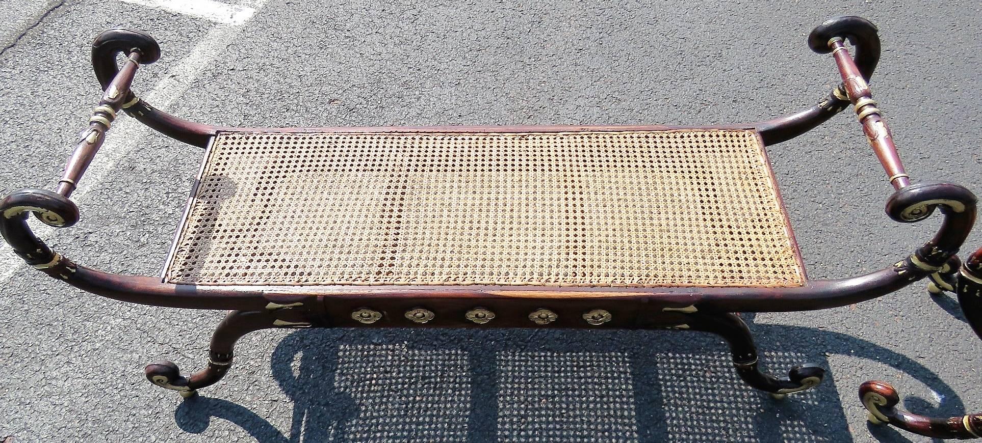 20th Century Pair of Regency Style Gilt Highlighted Caned Seat Benches
