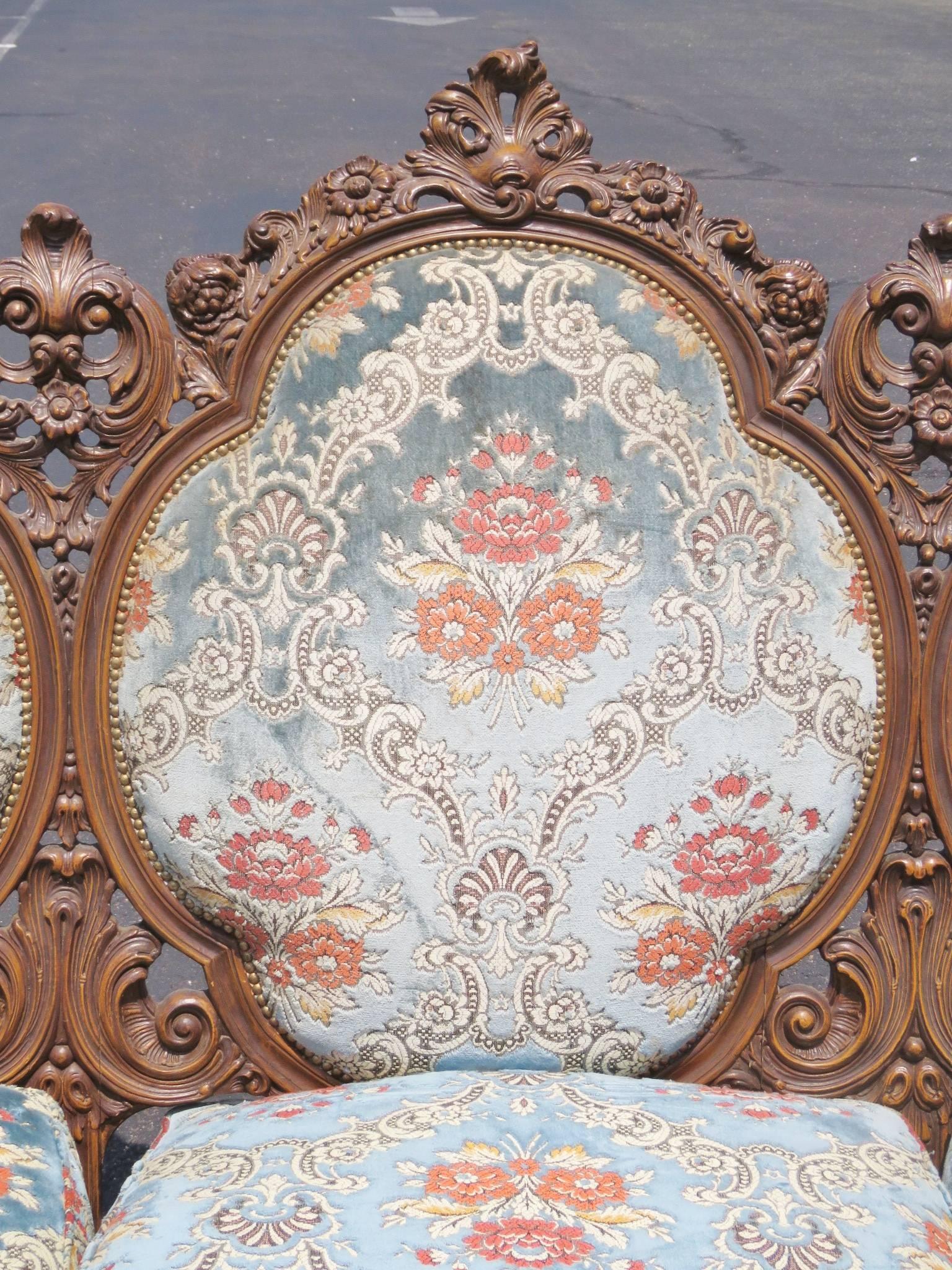 20th Century Victorian Style Carved Walnut Sofa