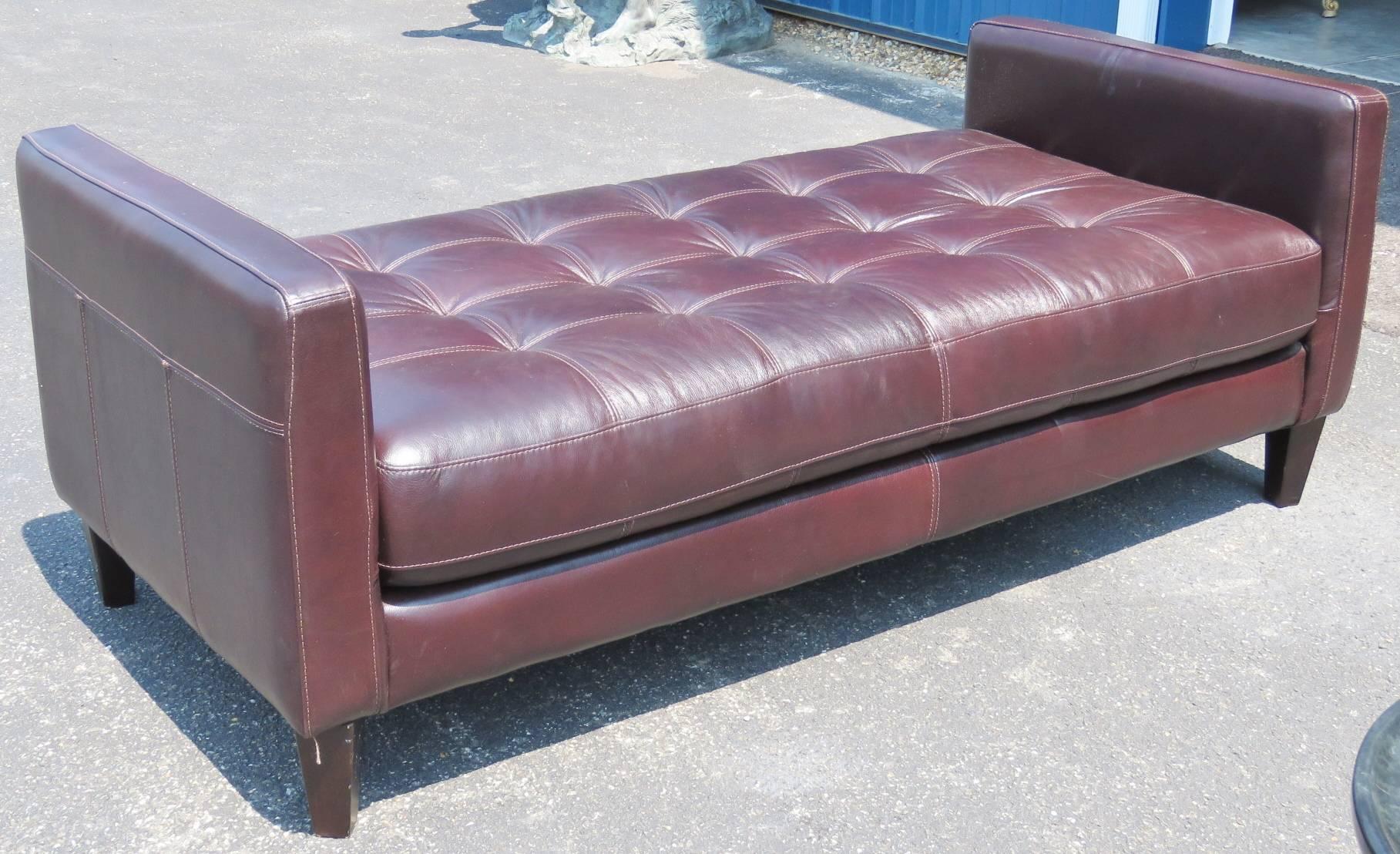 20th Century Custom Leather Tufted Bench