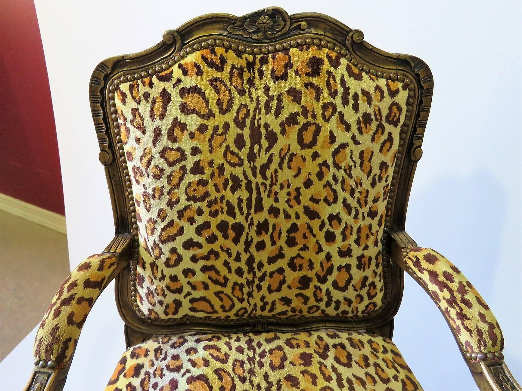Pair of Louis XV Style Leopard Fauteuils In Good Condition In Swedesboro, NJ