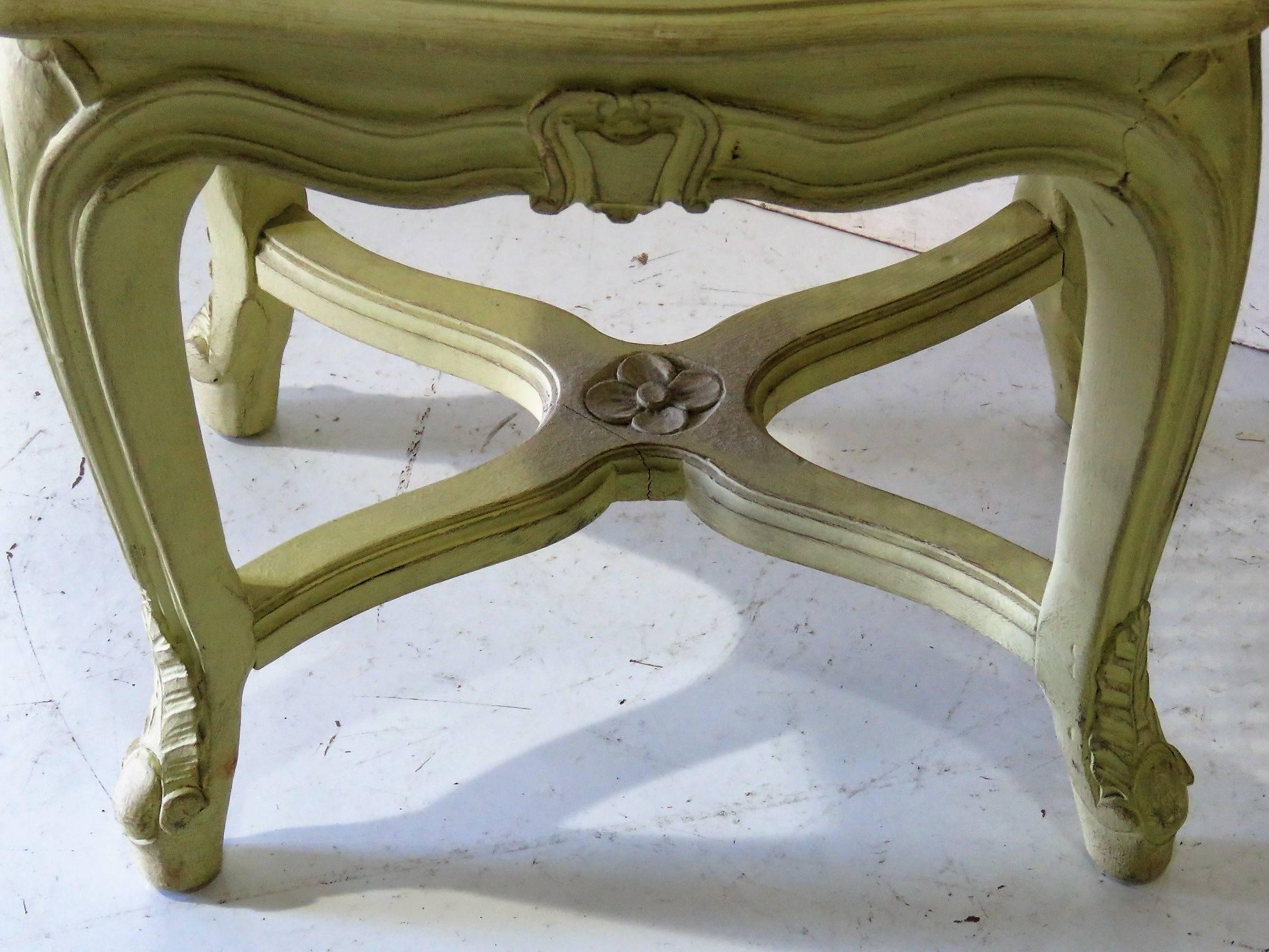 20th Century Pair of Louis XVI Style Swedish Style Distressed Painted Caned Stools