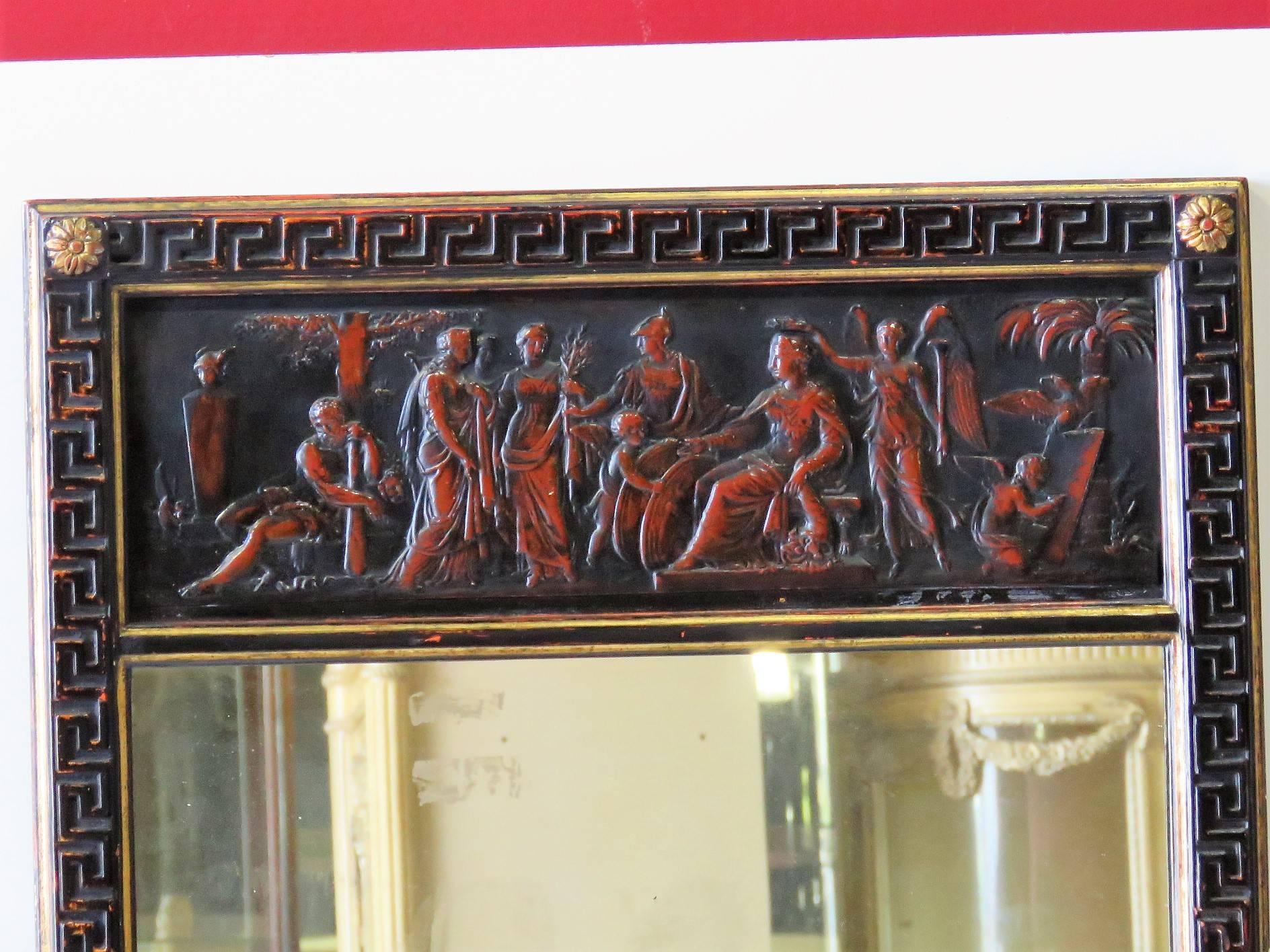 Neoklassischer Borchese-Spiegel, ebonisiert und vergoldet im Zustand „Gut“ im Angebot in Swedesboro, NJ
