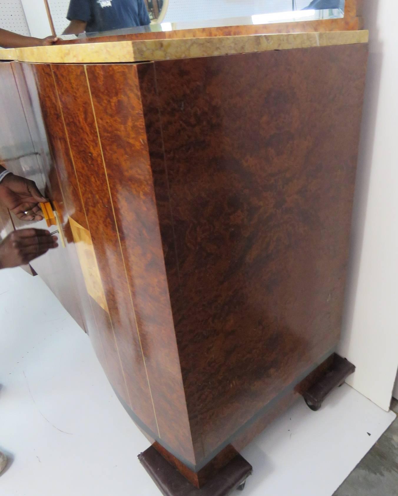 Ruhlmann Style Burl Walnut Inlaid Marble-Top Sideboard with Mirror In Good Condition In Swedesboro, NJ