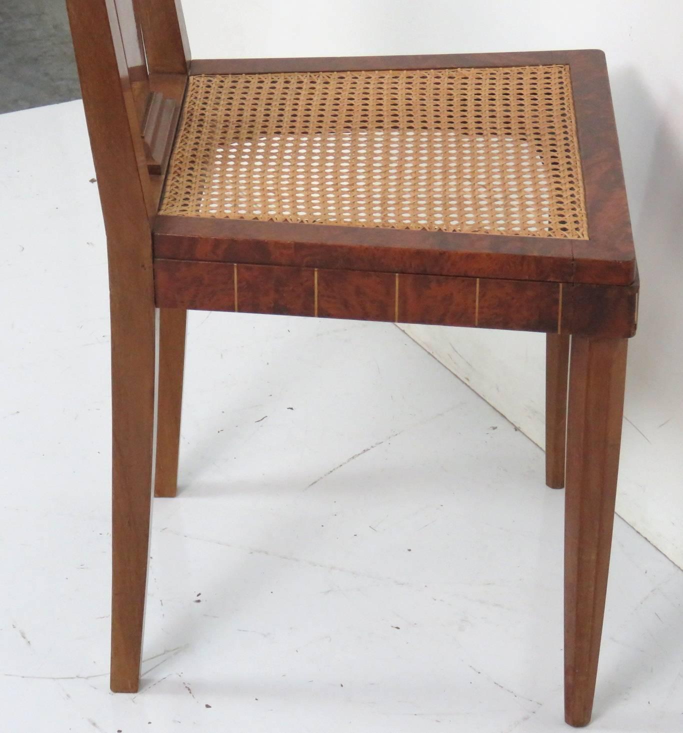 20th Century Six Ruhlmann Style Inlaid Burl Walnut Dining Chairs