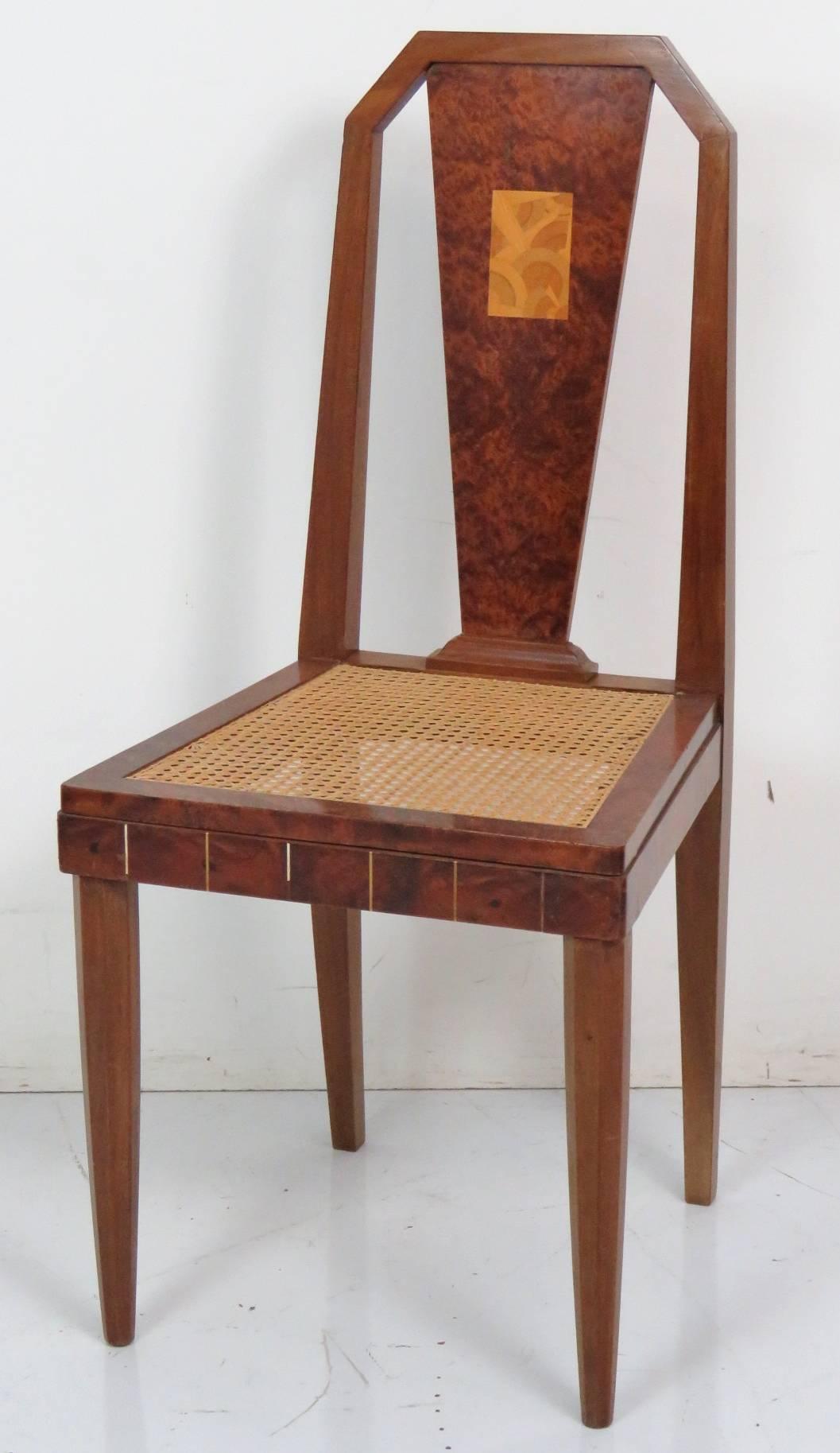 Six Ruhlmann Style Inlaid Burl Walnut Dining Chairs 1