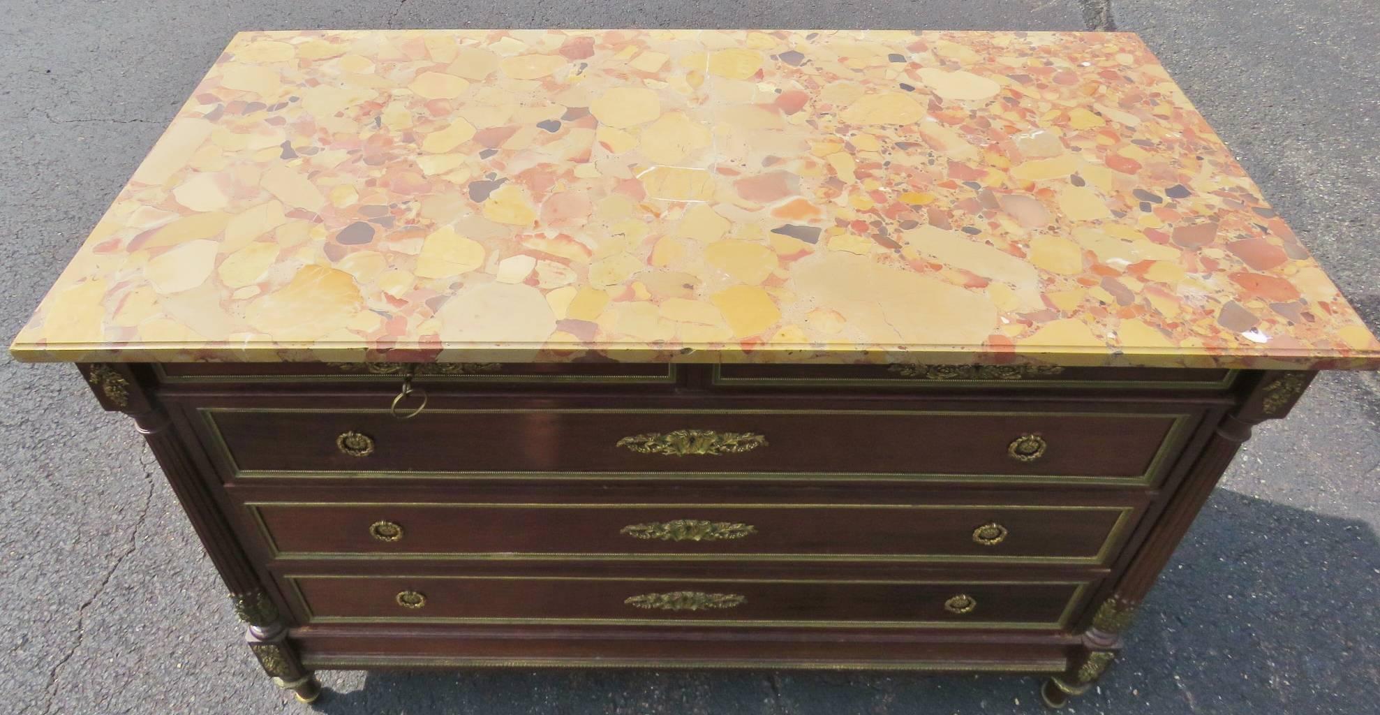 19th Century Francois Linke Louis XV Style Marble Top Commode Dresser  In Good Condition In Swedesboro, NJ