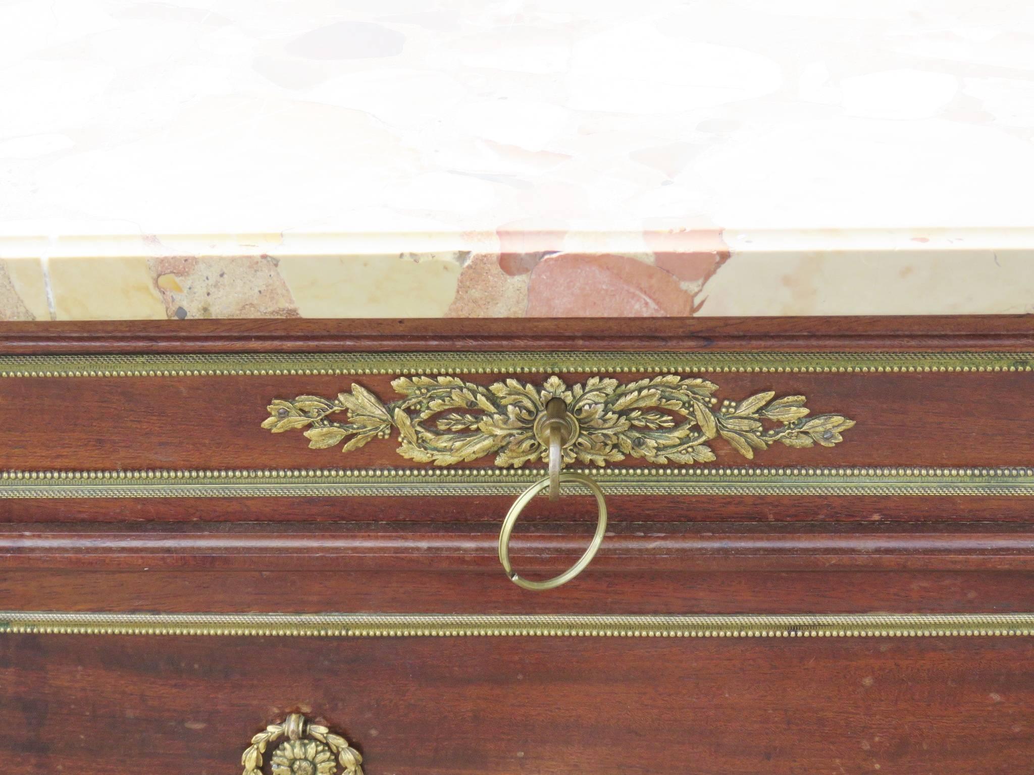 Mahogany 19th Century Francois Linke Louis XV Style Marble Top Commode Dresser 