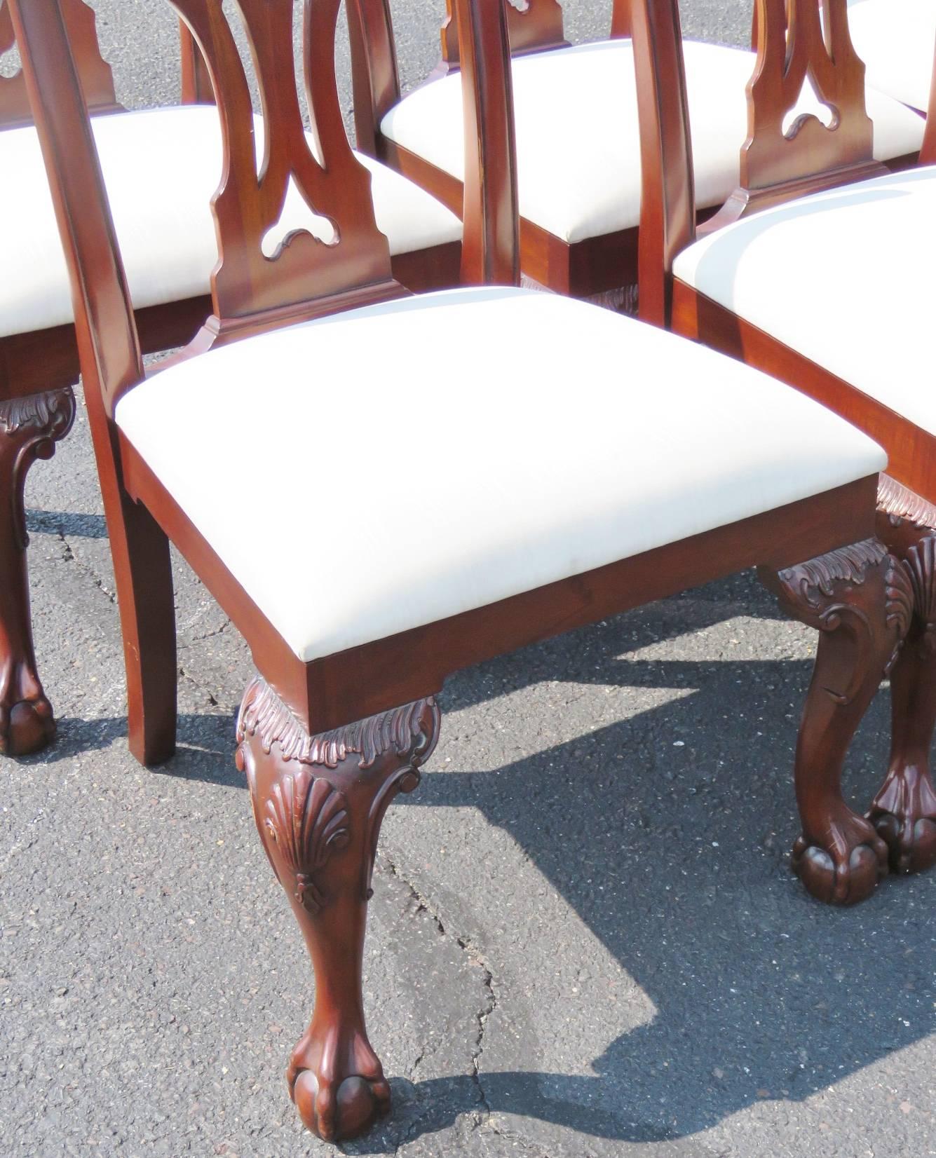 Eight Maitland Smith Mahogany Carved Side Chairs 1
