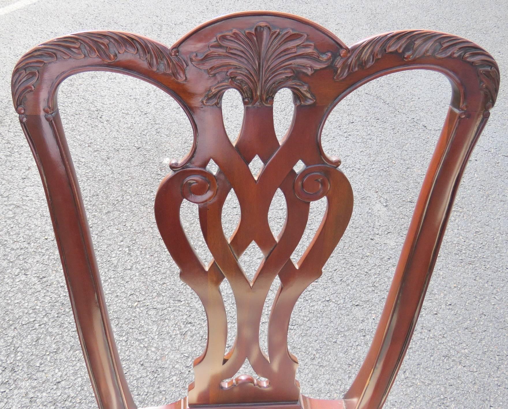 Eight Maitland Smith Mahogany Carved Side Chairs 4