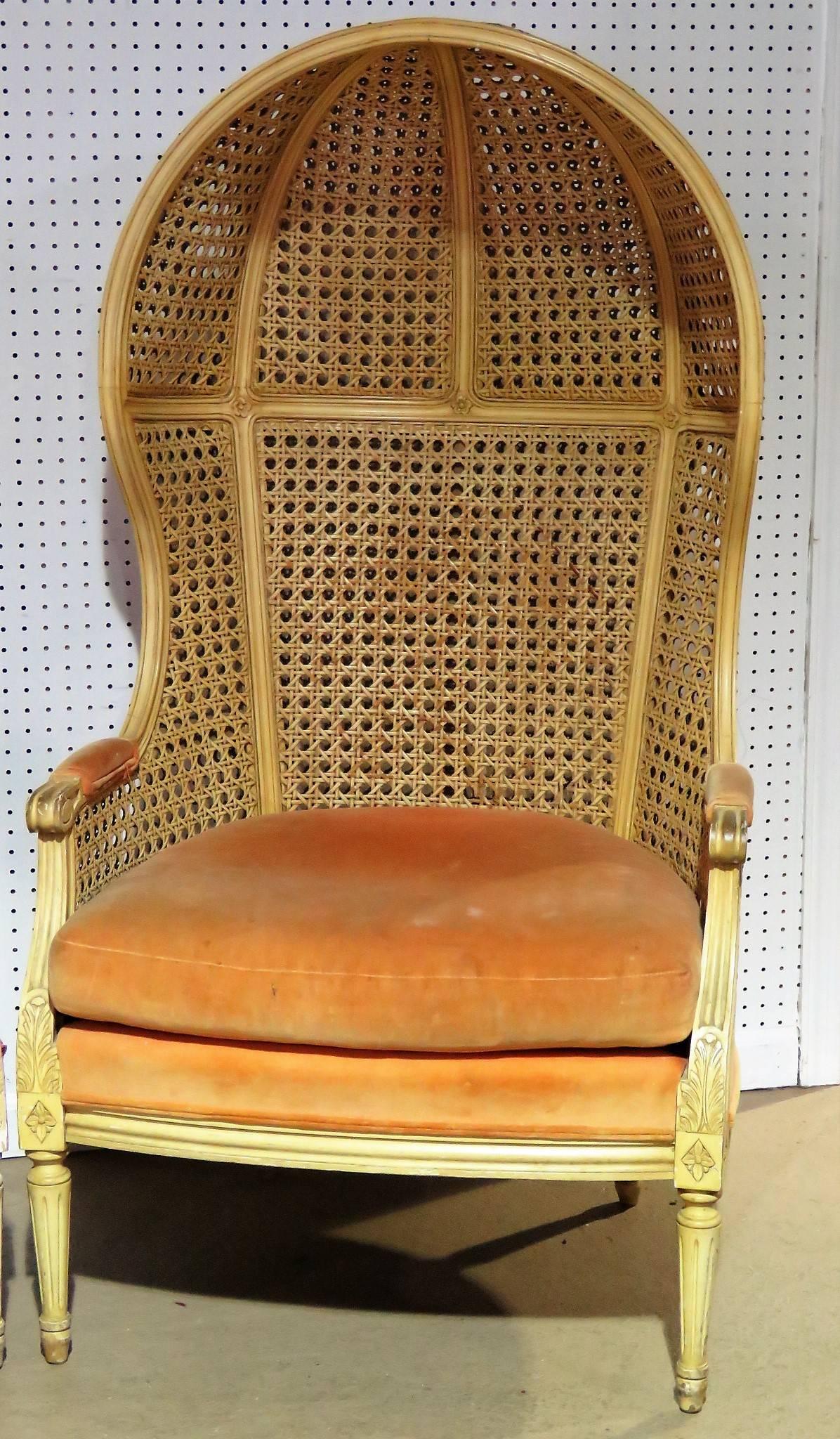 Pair Louis XVI Style Caned Porter Chairs In Good Condition In Swedesboro, NJ