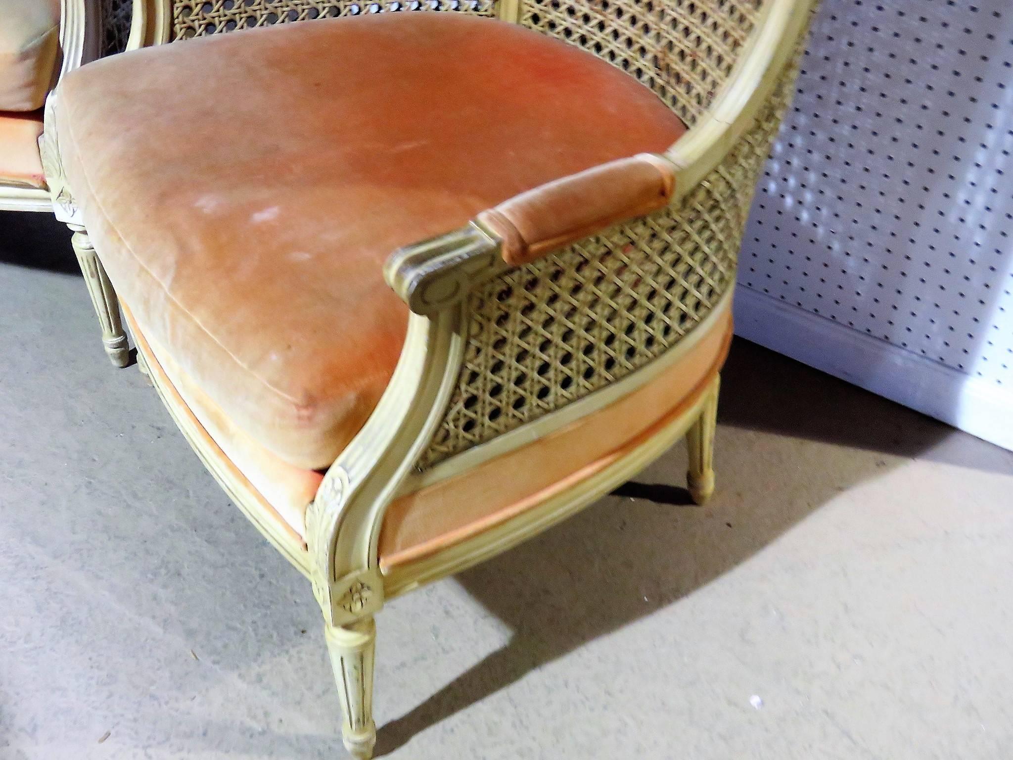Pair Louis XVI Style Caned Porter Chairs 2