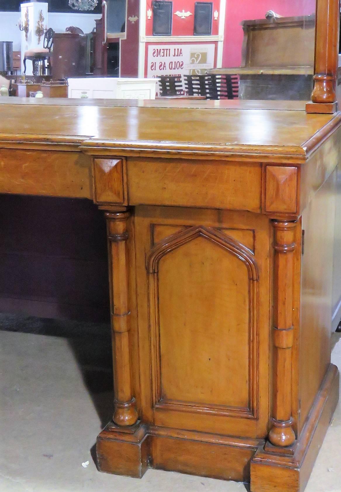 19th Century English Gothic Victorian Style Oak Sideboard Huntboard with Mirror