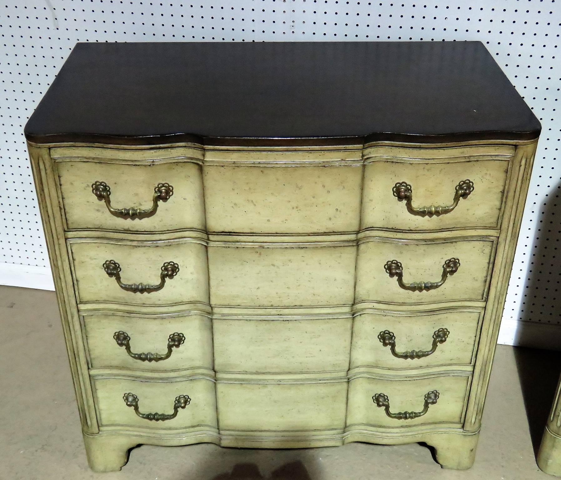 Pair of Widdicomb Provincial Style Distressed Cream Painted Commodes 1