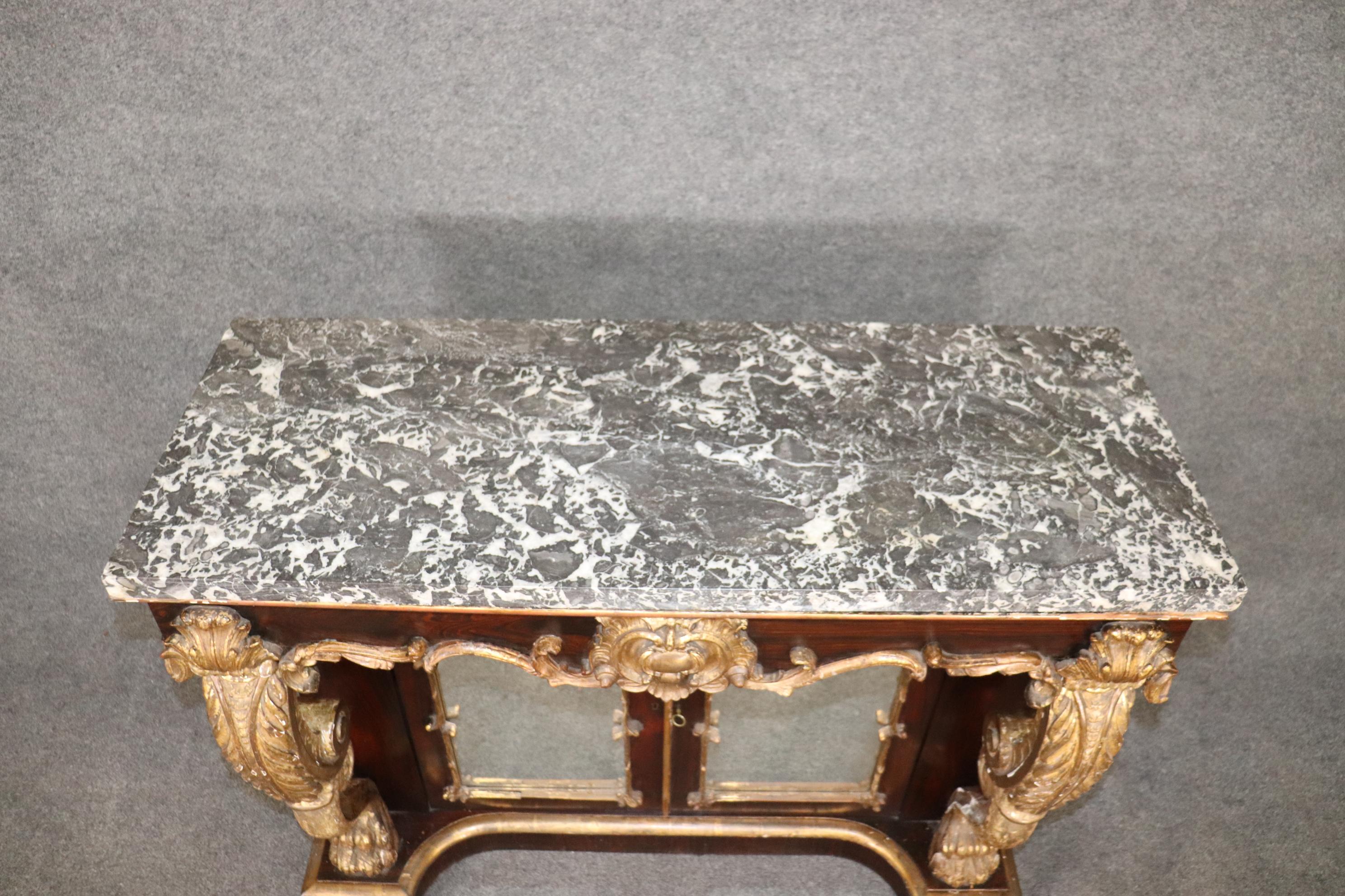 Late 19th Century Majestic French Louis XV Gilded Mirror Marble Top Console Credenza, Circa 1890