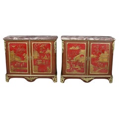 Extremely Rare Pair of Large Scale Maison Jansen Chinoiserie Buffets
