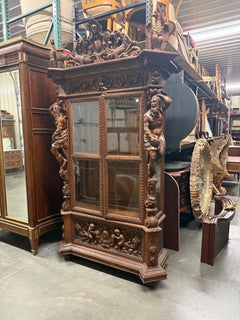Antique Luigi Frullini Attributed Carved Italian Bookcase Bookshelf Vitrine Circa 1870