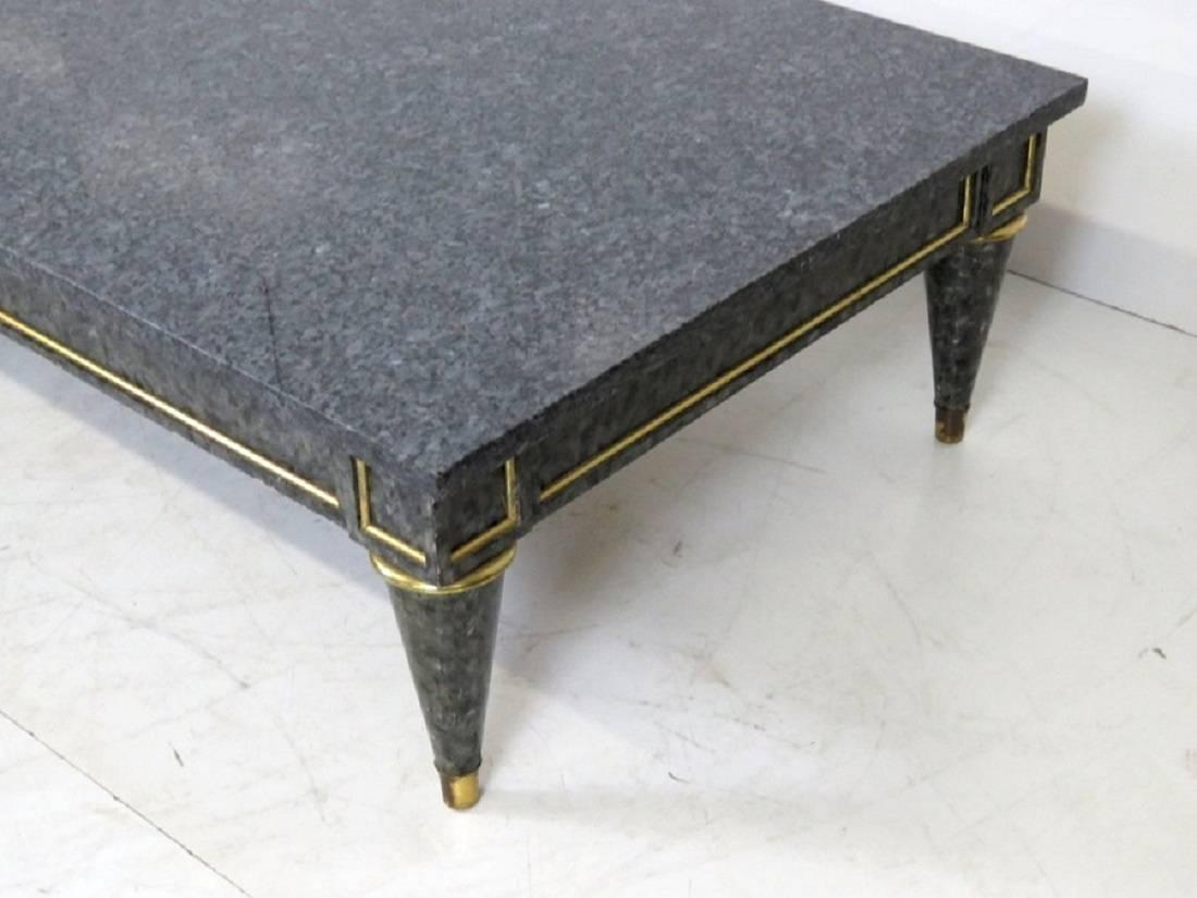 Maison Jansen Style Faux Painted Marble Top & Brass Rectangular Coffee Table In Good Condition In Swedesboro, NJ