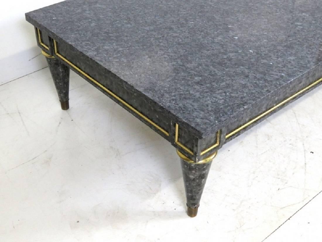 20th Century Maison Jansen Style Faux Painted Marble Top & Brass Rectangular Coffee Table