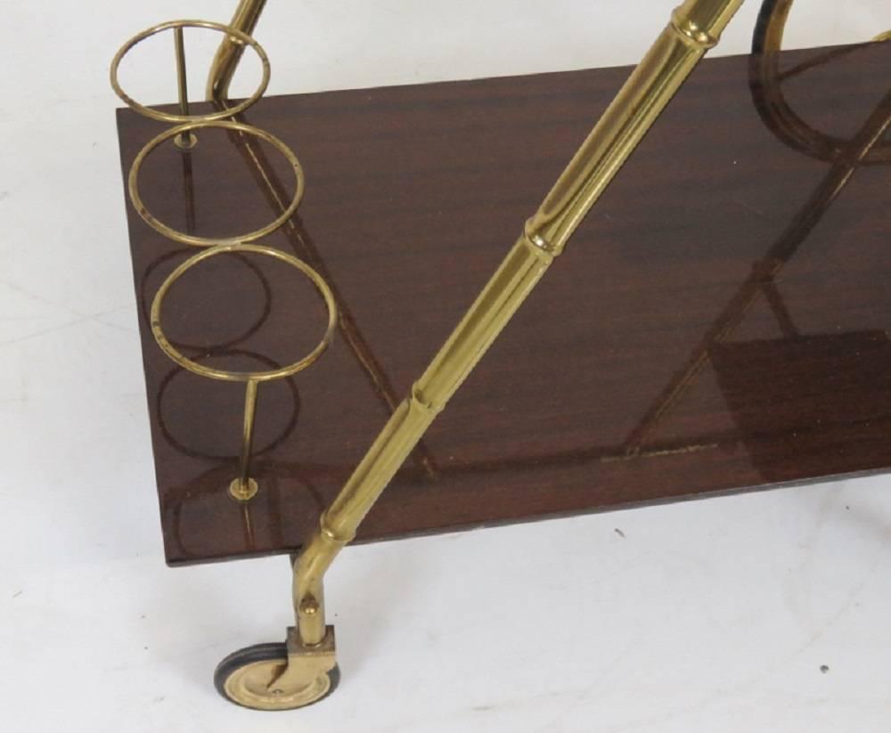Italian Modern Brass Faux Bamboo Bar Cart In Excellent Condition In Swedesboro, NJ