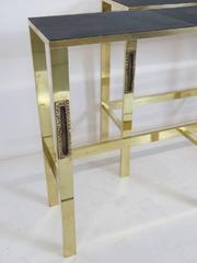 Pair of Italian Modern Brass Leather Top Console